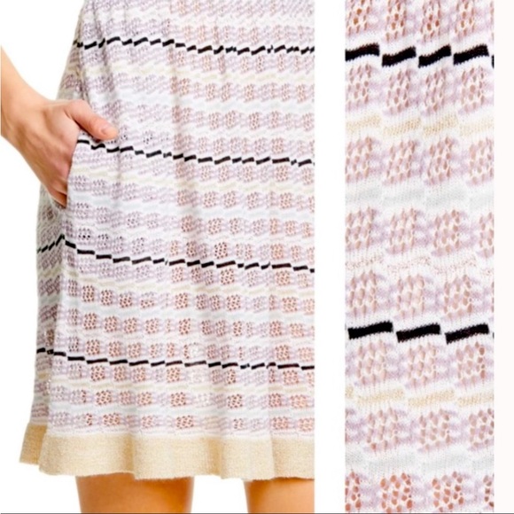 La Vie xRebecca Taylor White Lavender Stripes Gold Trim Hem Sweater Dress SzM - Picture 9 of 16